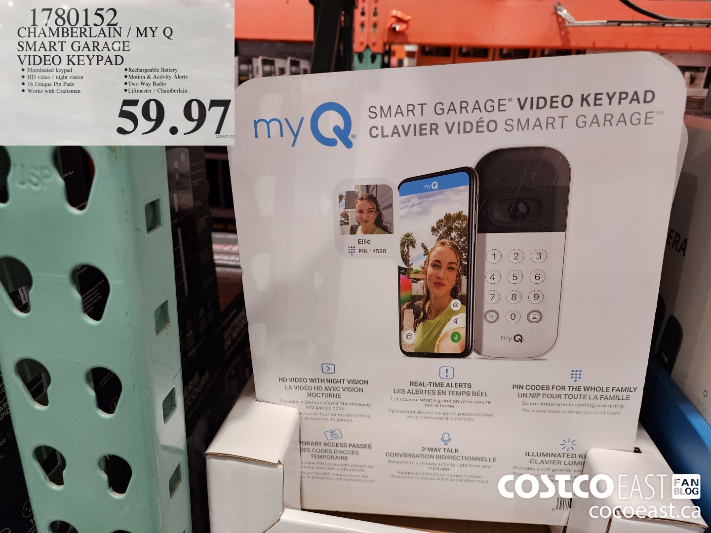 1780152 CHAMBERLAIN / MY Q SMART GARAGE VIDEO KEYPAD $59.97