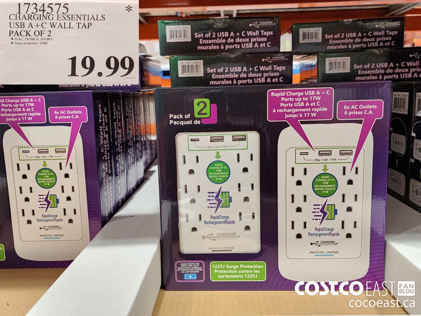 1734575 CHARGING ESSENTIALS USB A+C WALL TAP PACK OF 2 $19.99