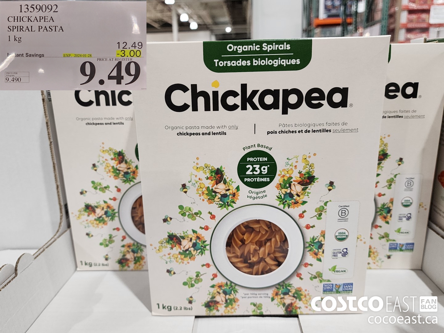 1359092 CHICKAPEA SPIRAL PASTA 1kg ($3.00 INSTANT SAVINGS EXPIRES ON 2024-01-28) $9.49
