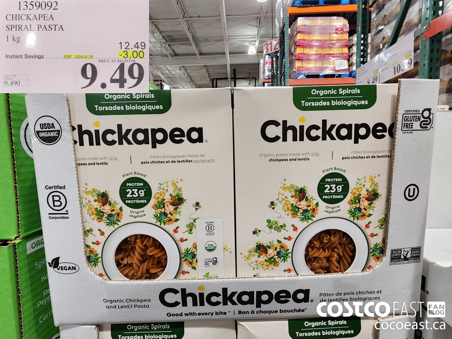 1359092 CHICKAPEA SPIRAL PASTA 1kg ($3.00 INSTANT SAVINGS EXPIRES ON 2024-01-28) $9.49