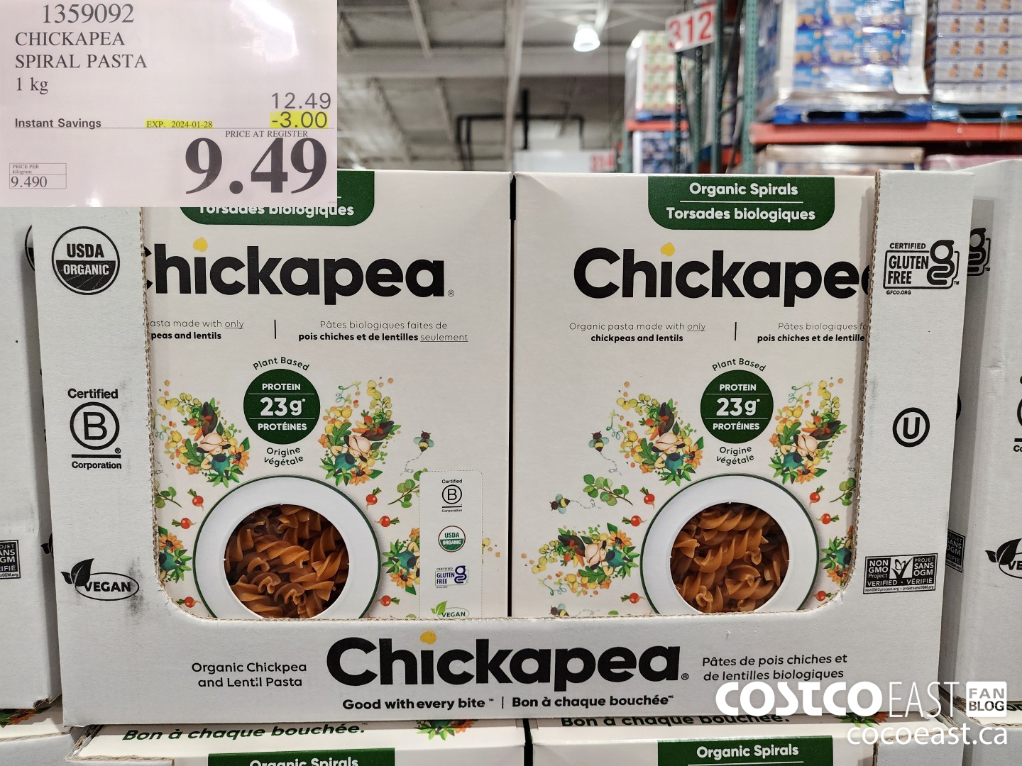 1359092 CHICKAPEA SPIRAL PASTA 1kg ($3.00 INSTANT SAVINGS EXPIRES ON 2024-01-28) $9.49