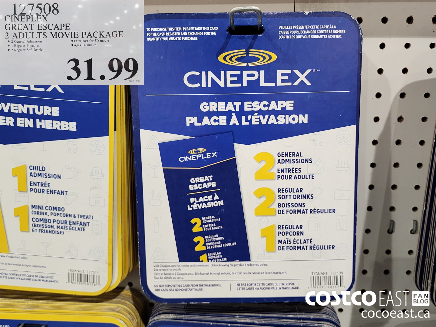 127508 CINEPLEX GREAT ESCAPE 2 ADULTS MOVIE PACKAGE $31.99