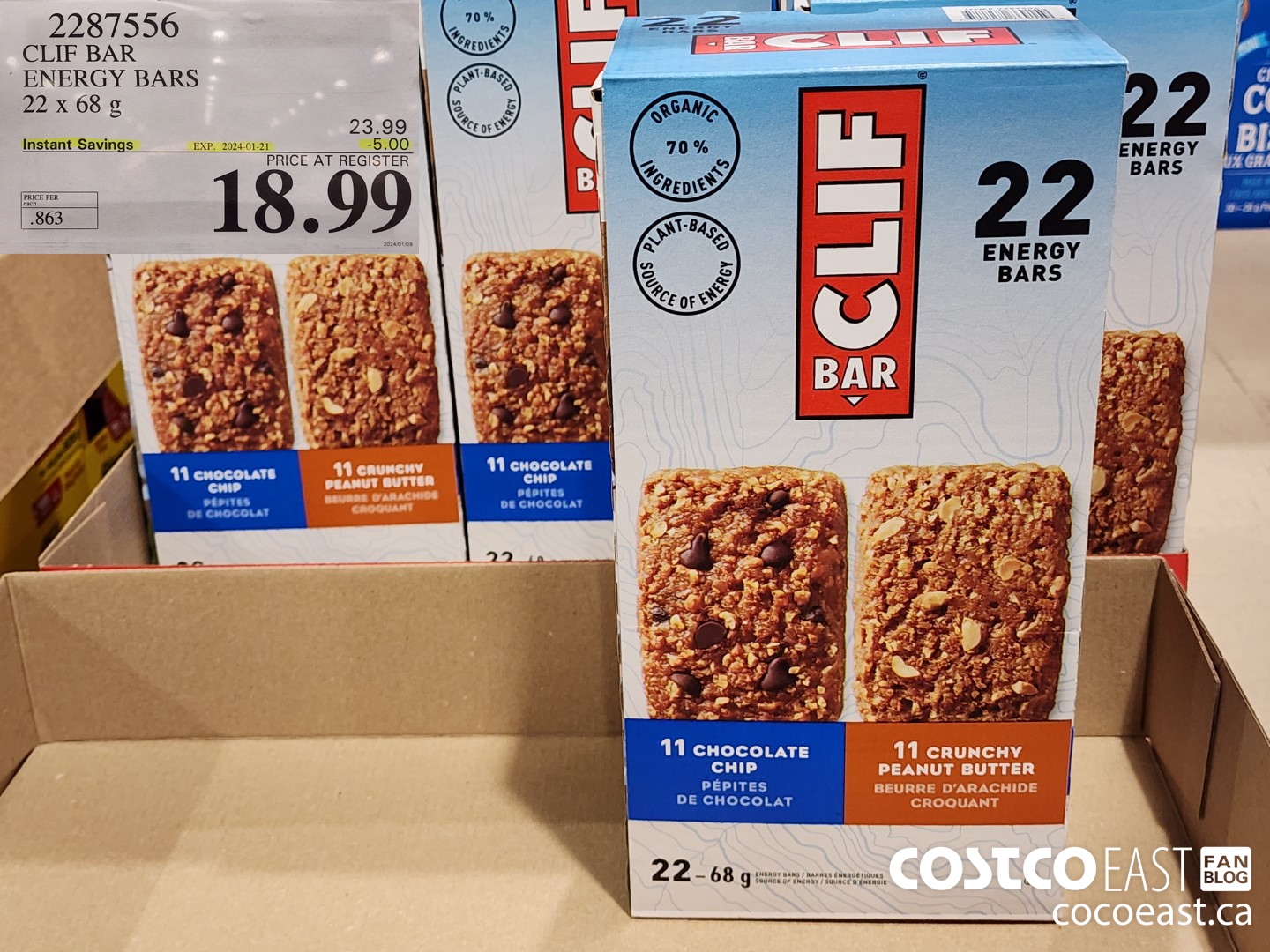 2287556 CLIF BAR ENERGY BARS 22 X 68 G ($5.00 INSTANT SAVINGS EXPIRES ON 2024-01-21) $18.99