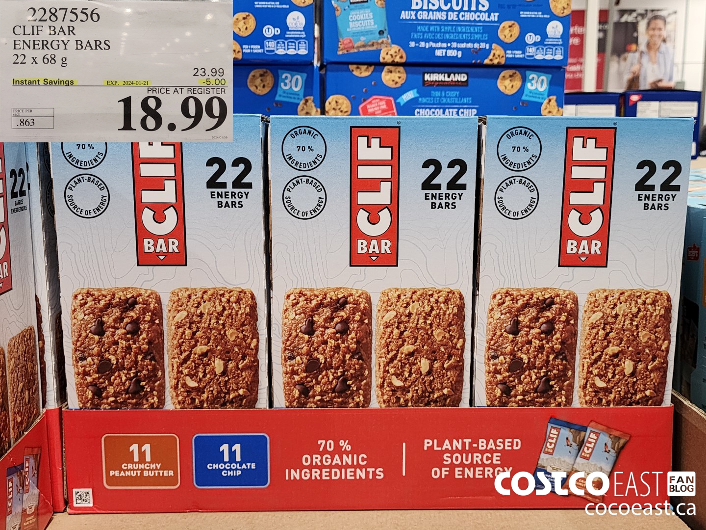2287556 CLIF BAR ENERGY BARS 22 X 68 G ($5.00 INSTANT SAVINGS EXPIRES ON 2024-01-21) $18.99