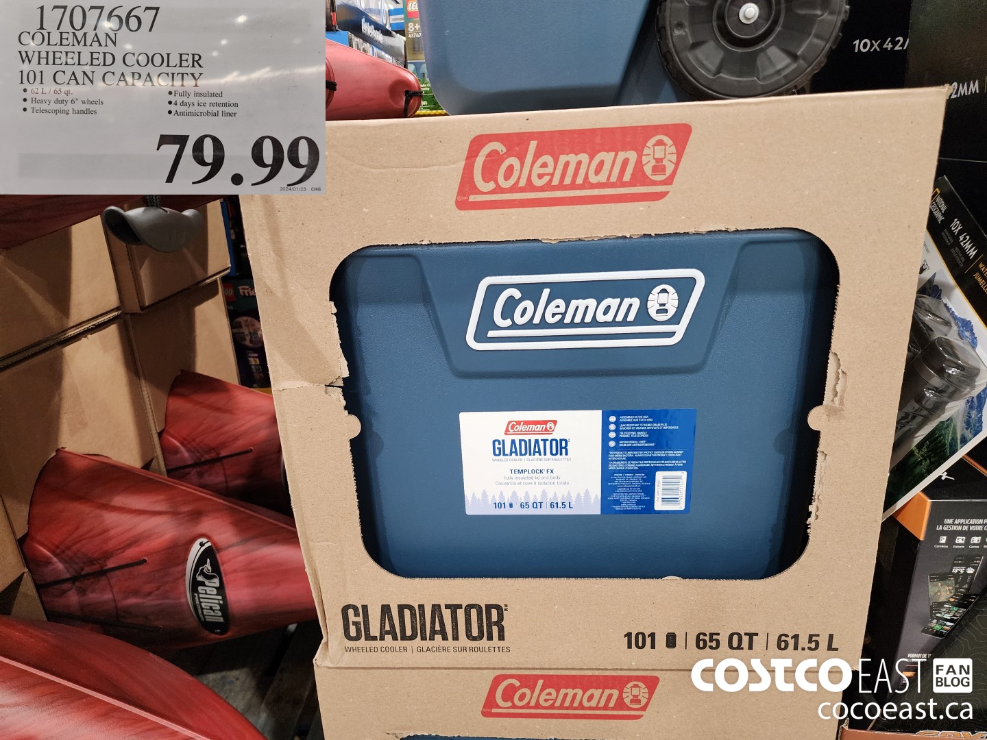 1707667 COLEMAN WHEELED COOLER 101 CAN CAPACITY $79.99