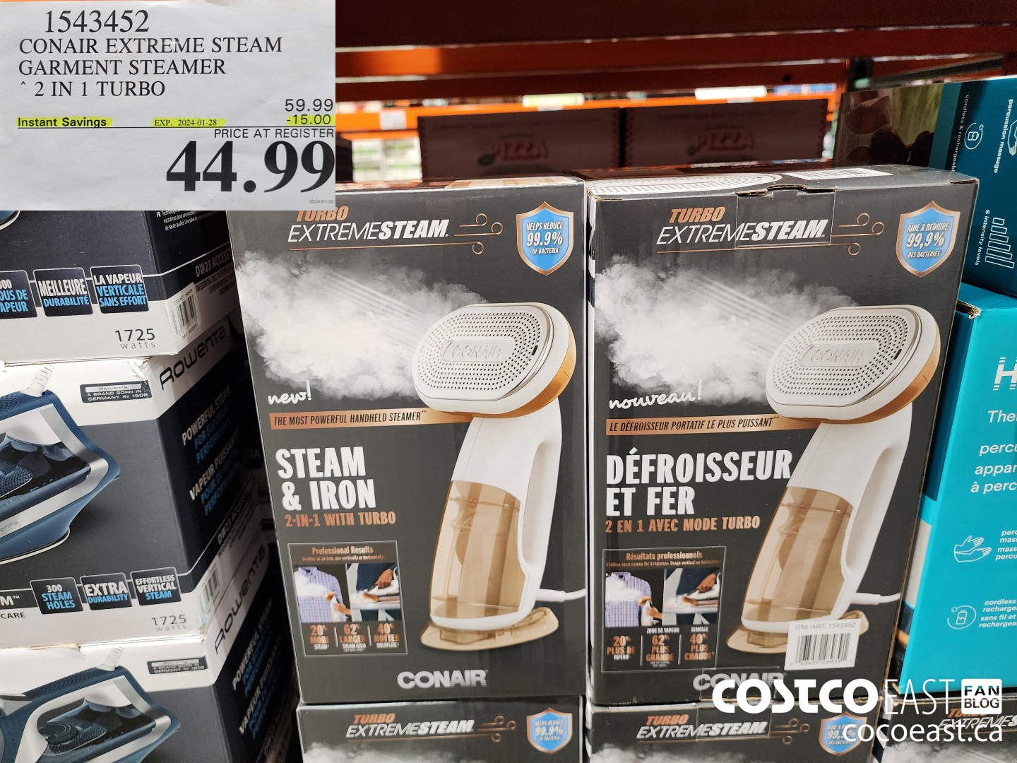 1543452 CONAIR EXTREME STEAM GARMENT STEAMER 2 IN 1 TURBO ($15.00 INSTANT SAVINGS EXPIRES ON 2024-01-28) $44.99