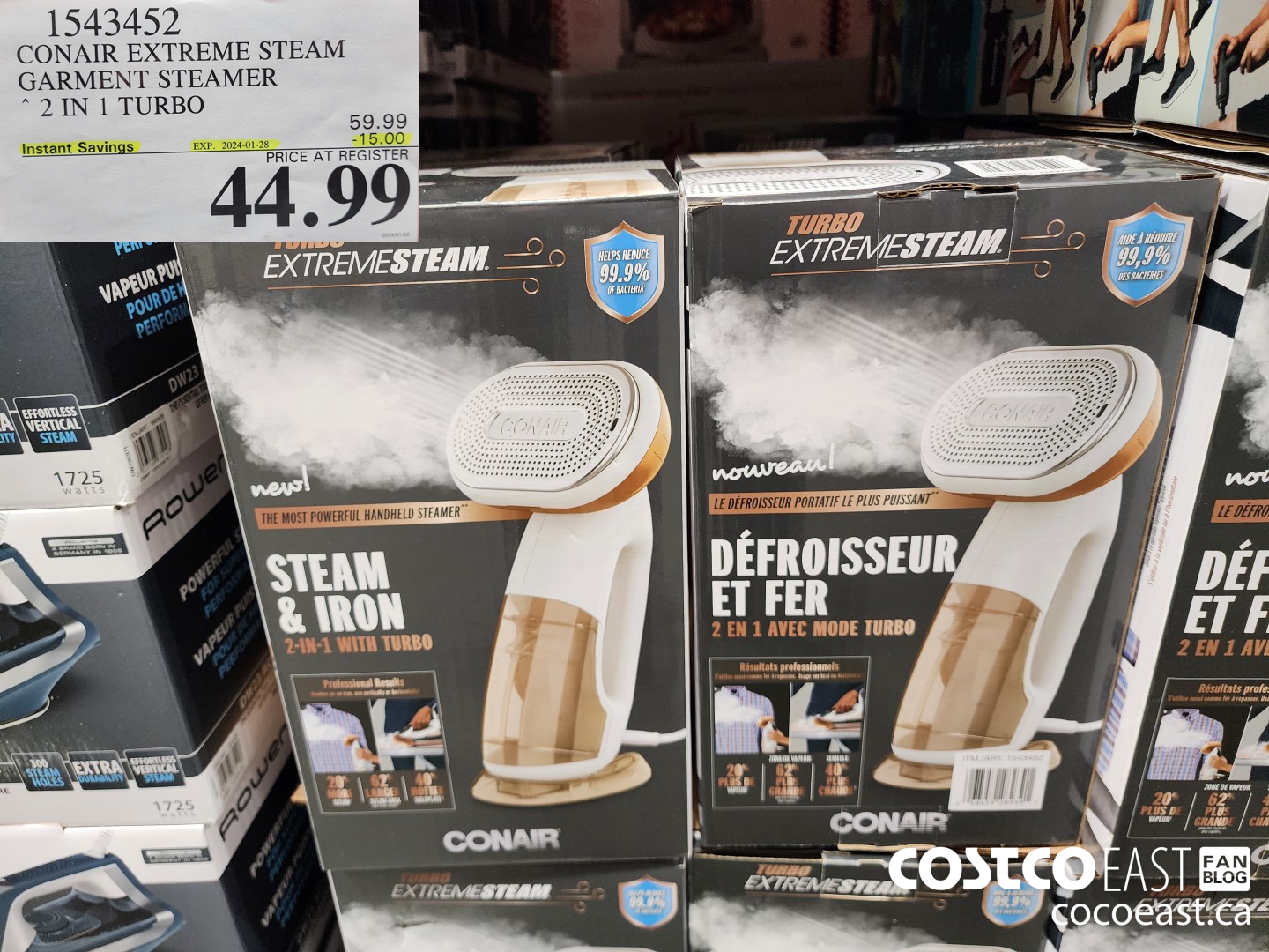 1543452 CONAIR EXTREME STEAM GARMENT STEAMER 2 IN 1 TURBO ($15.00 INSTANT SAVINGS EXPIRES ON 2024-01-28) $44.99