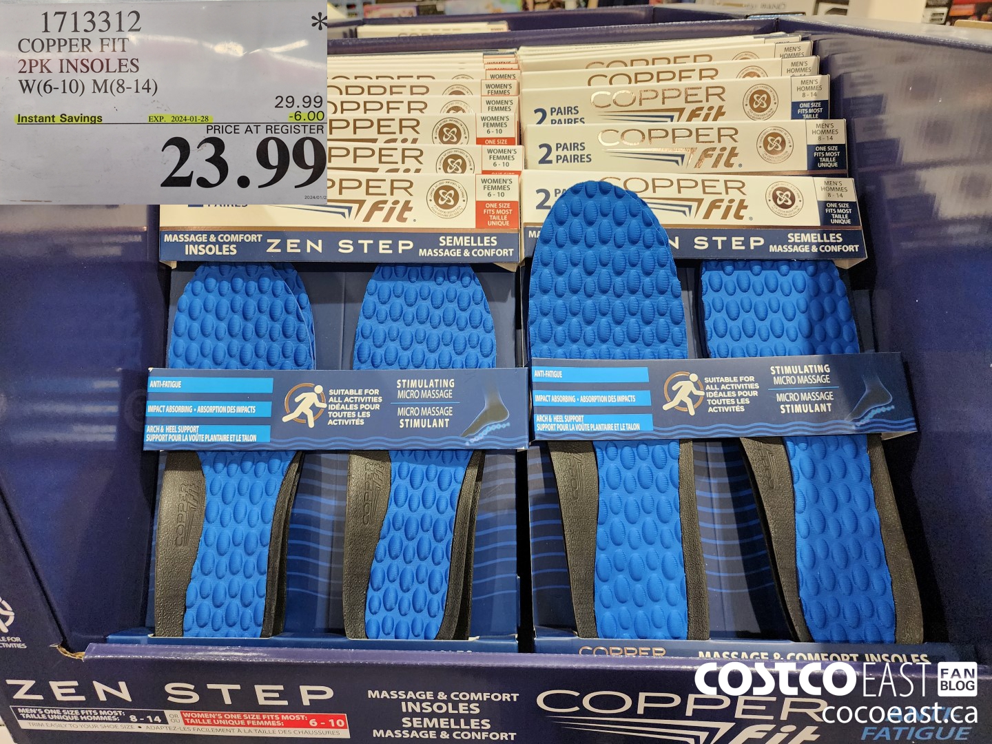 1713312 COPPER FIT 2PK INSOLES W(6-10) M(8-14) ($6.00 INSTANT SAVINGS EXPIRES ON 2024-01-28) $23.99