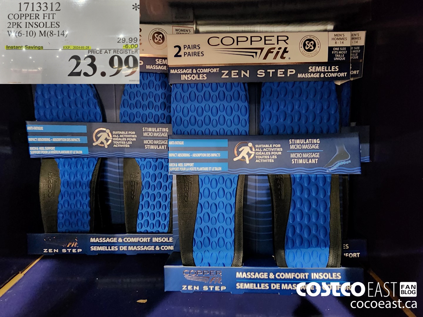 1713312 COPPER FIT 2PK INSOLES W(6-10) M(8-14) ($6.00 INSTANT SAVINGS EXPIRES ON 2024-01-28) $23.99