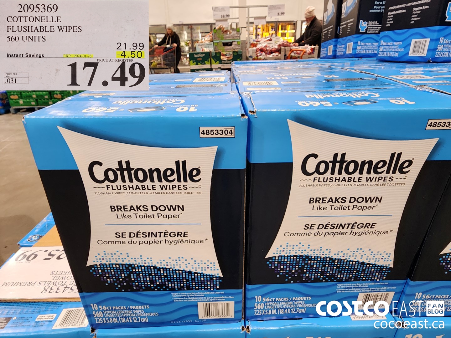 2095369 COTTONELLE FLUSHABLE WIPES 560 units ($4.50 INSTANT SAVINGS EXPIRES ON 2024-01-28) $17.49