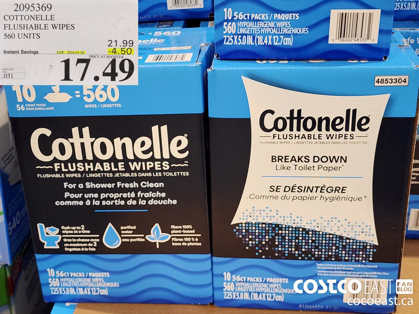 2095369 COTTONELLE FLUSHABLE WIPES 560 units ($4.50 INSTANT SAVINGS EXPIRES ON 2024-01-28) $17.49
