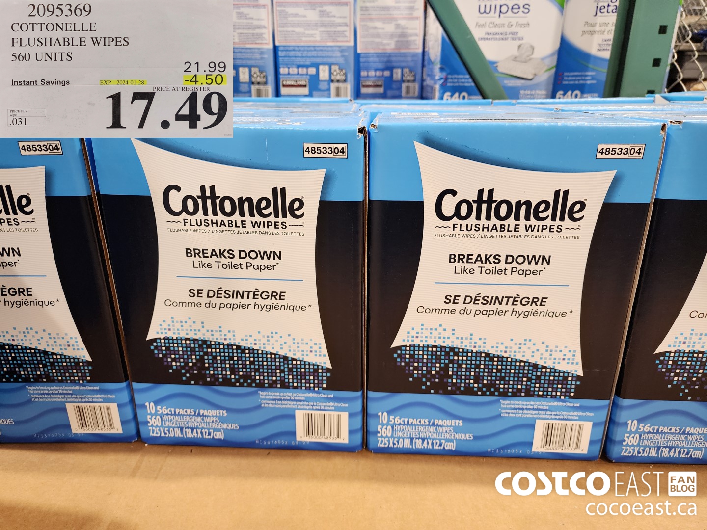 2095369 COTTONELLE FLUSHABLE WIPES 560 units ($4.50 INSTANT SAVINGS EXPIRES ON 2024-01-28) $17.49