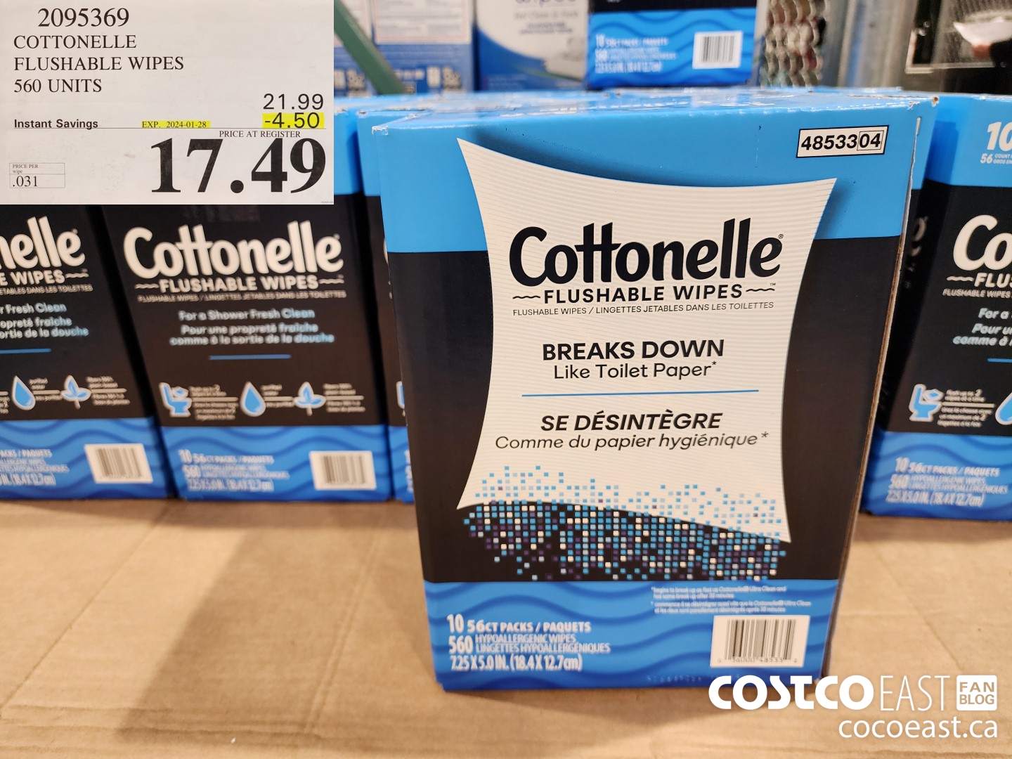 2095369 COTTONELLE FLUSHABLE WIPES 560 units ($4.50 INSTANT SAVINGS EXPIRES ON 2024-01-28) $17.49