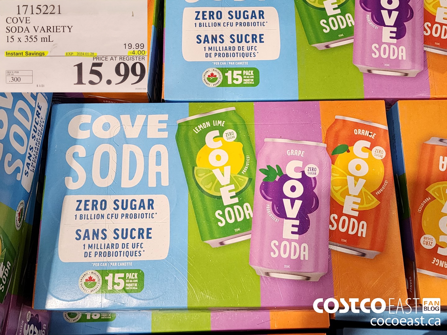 1715221 COVE SODA VARIETY 15 X 355 ML ($4.00 INSTANT SAVINGS EXPIRES ON 2024-01-28) $15.99