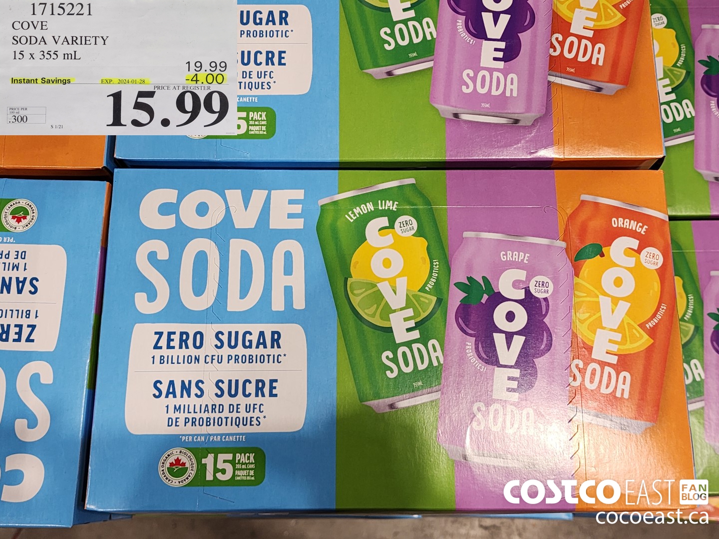 1715221 COVE SODA VARIETY 15 X 355 ML ($4.00 INSTANT SAVINGS EXPIRES ON 2024-01-28) $15.99