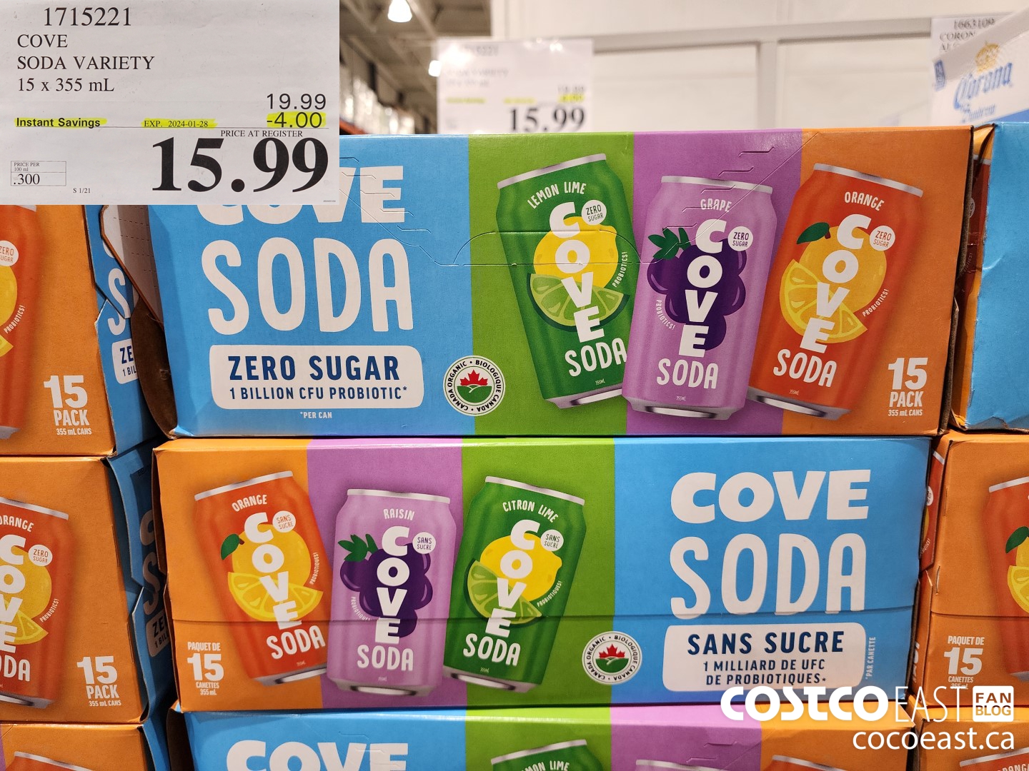 1715221 COVE SODA VARIETY 15 X 355 ML ($4.00 INSTANT SAVINGS EXPIRES ON 2024-01-28) $15.99