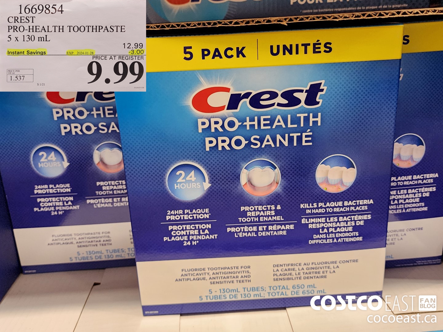 1669854 CREST PRO-HEALTH TOOTHPASTE 5 x 130 mL ($3.00 INSTANT SAVINGS EXPIRES ON 2024-01-28) $9.99