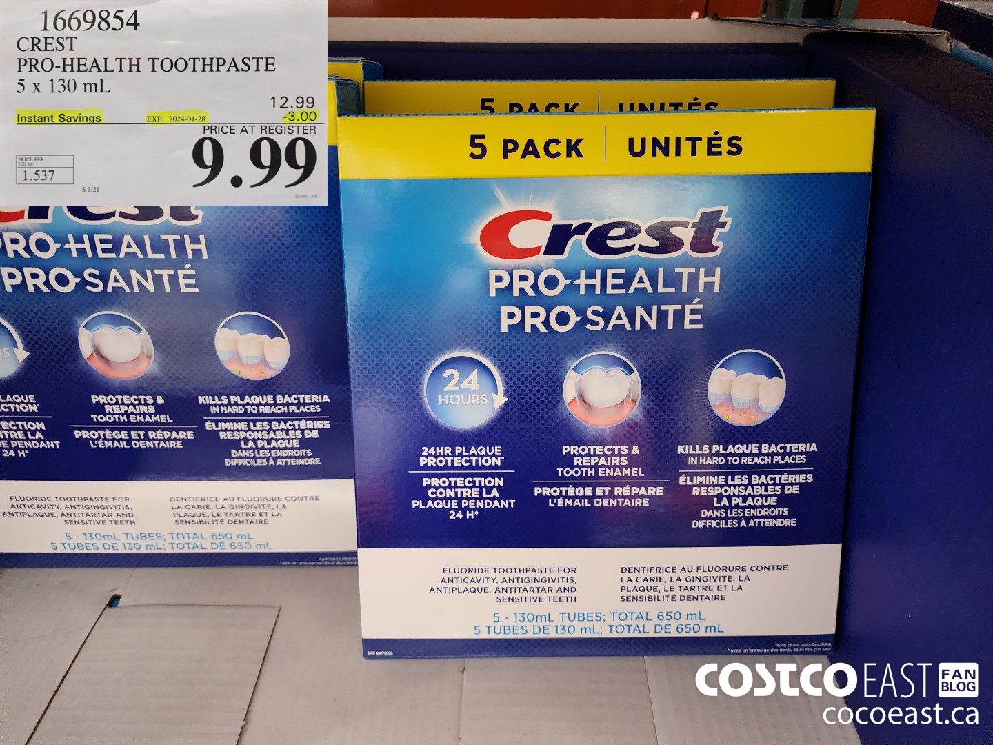 1669854 CREST PRO-HEALTH TOOTHPASTE 5 x 130 mL ($3.00 INSTANT SAVINGS EXPIRES ON 2024-01-28) $9.99