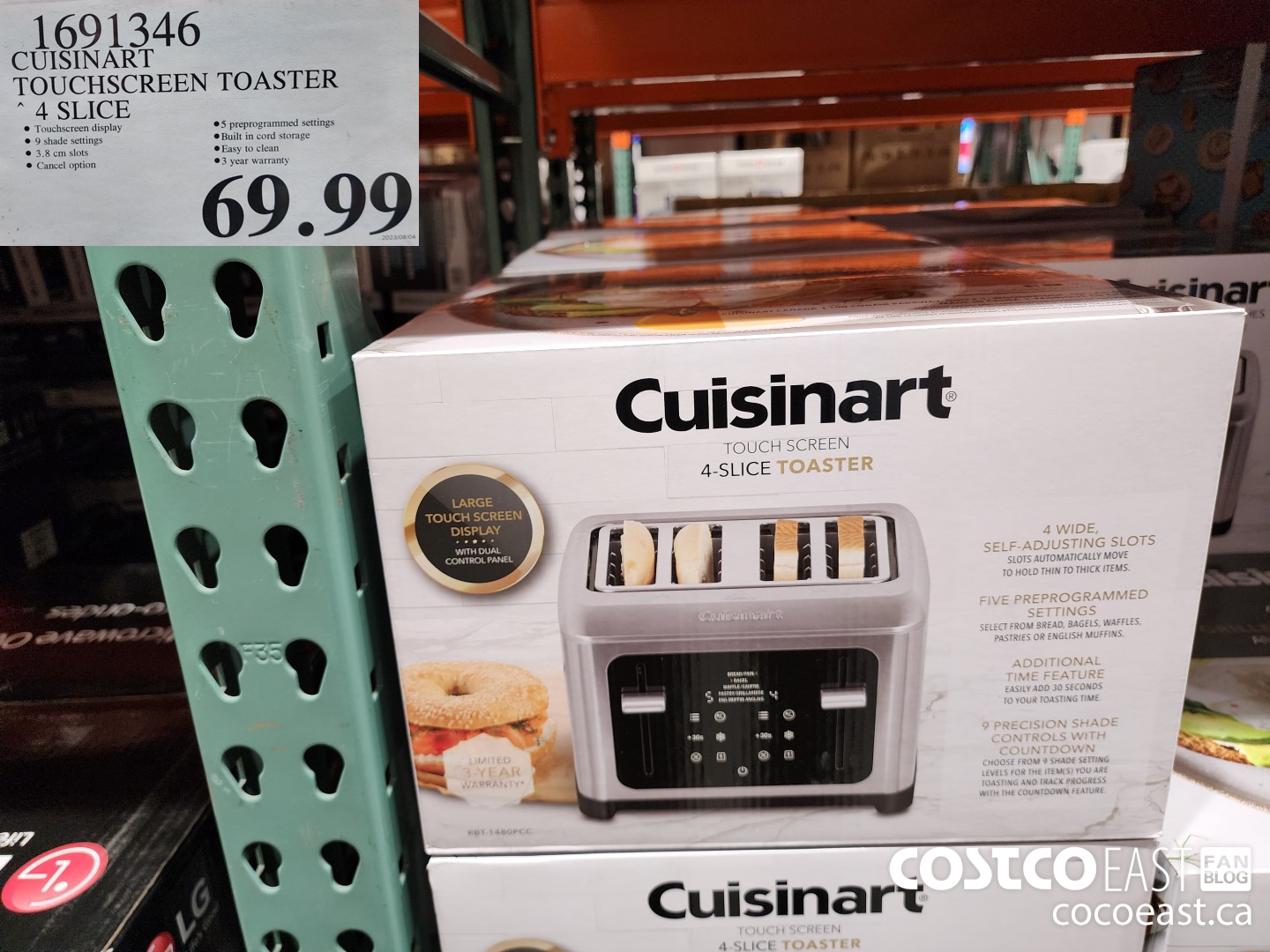 1691346 CUISINART TOUCHSCREEN TOASTER 4 SLICE $69.99