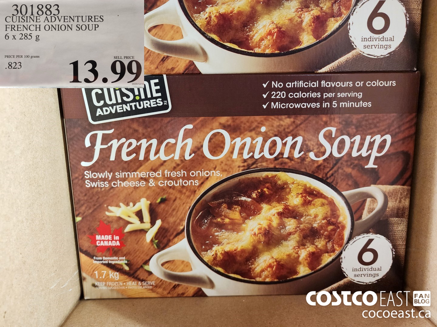 301883 CUISINE ADVENTURES FRENCH ONION SOUP 6 X 285 G $13.99