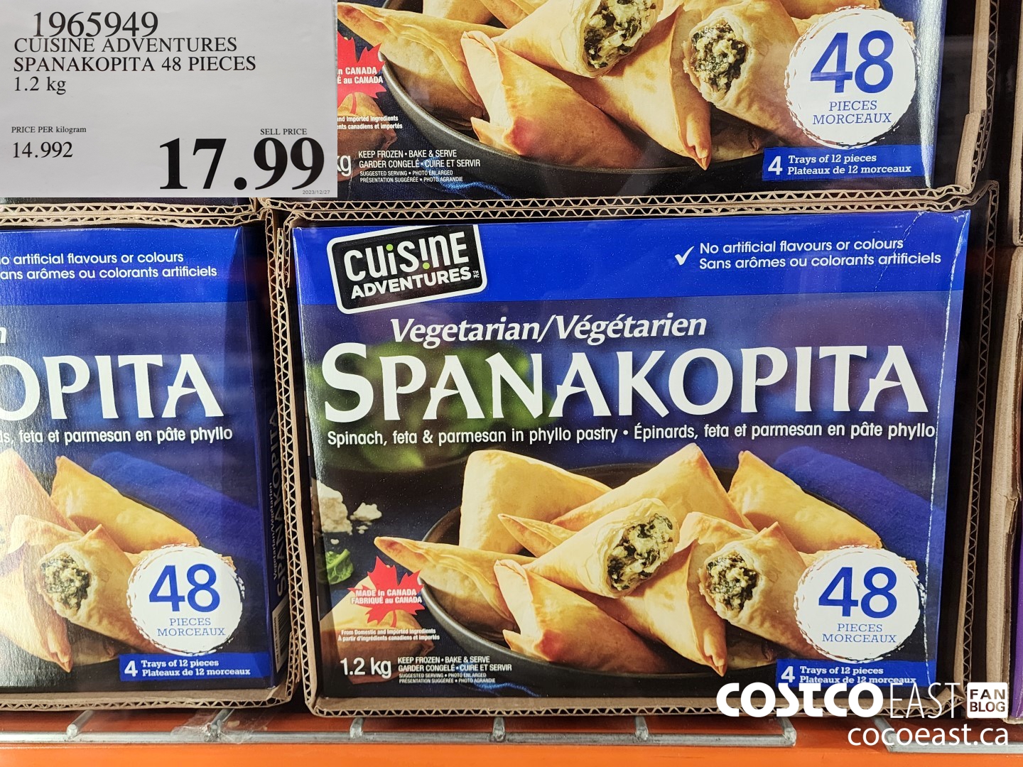 1965949 CUISINE ADVENTURES SPANAKOPITA 48 PIECES 1.2 KG $17.99