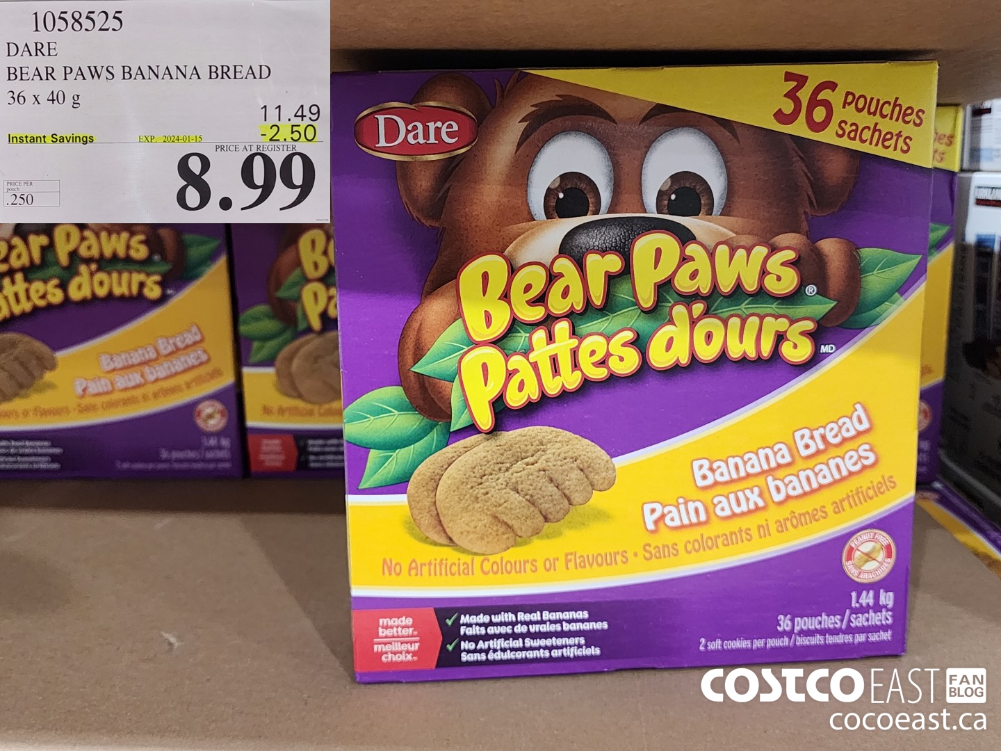 1058525 DARE BEAR PAWS BANANA BREAD 36 X 40 G ($2.50 INSTANT SAVINGS EXPIRES ON 2024-01-15) $8.99