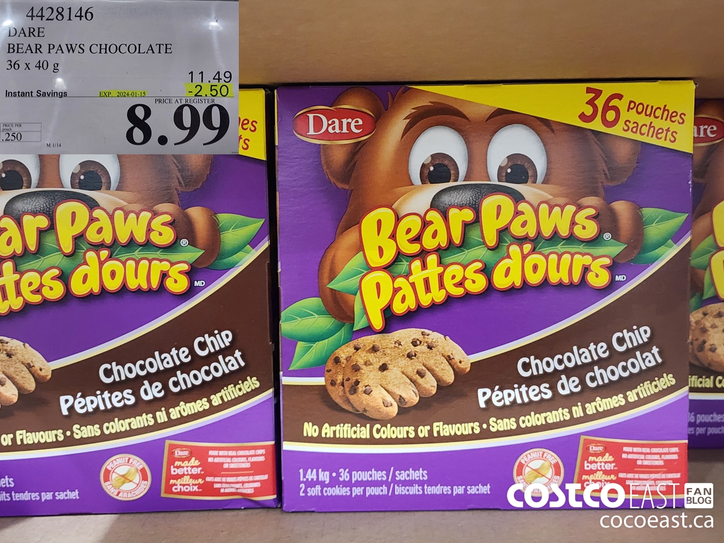 4428146 DARE BEAR PAWS CHOCOLATE 36 x 40 g ($2.50 INSTANT SAVINGS EXPIRES ON 2024-01-15) $8.99