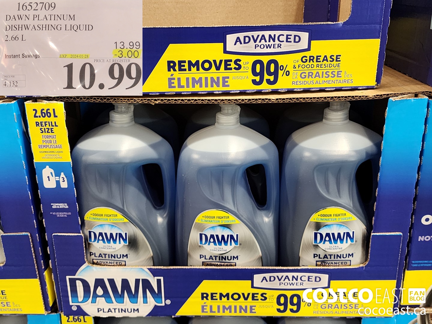 1652709 DAWN PLATINUM DISHWASHER LIQUID 2.66L ($3.00 INSTANT SAVINGS EXPIRES ON 2024-01-28) $10.99