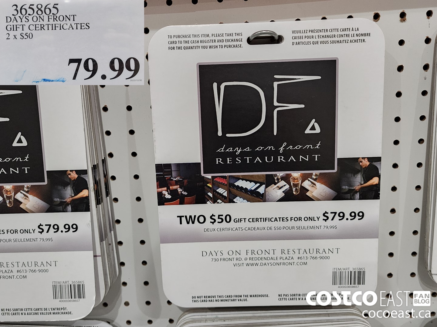 365865 DAYS ON FRONT GIFT CERTIFICATES 2 X $50 $79.99