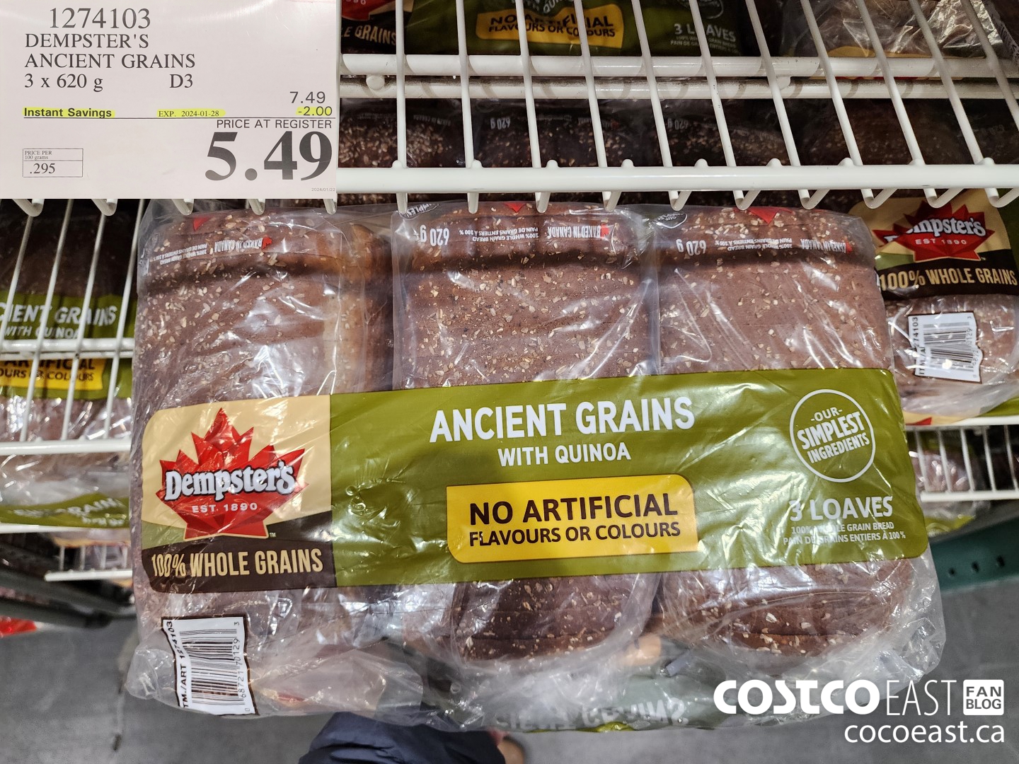 1274103 DEMPSTER'S ANCIENT GRAINS 3 X 620 G ($2.00 INSTANT SAVINGS EXPIRES ON 2024-01-28) $5.49