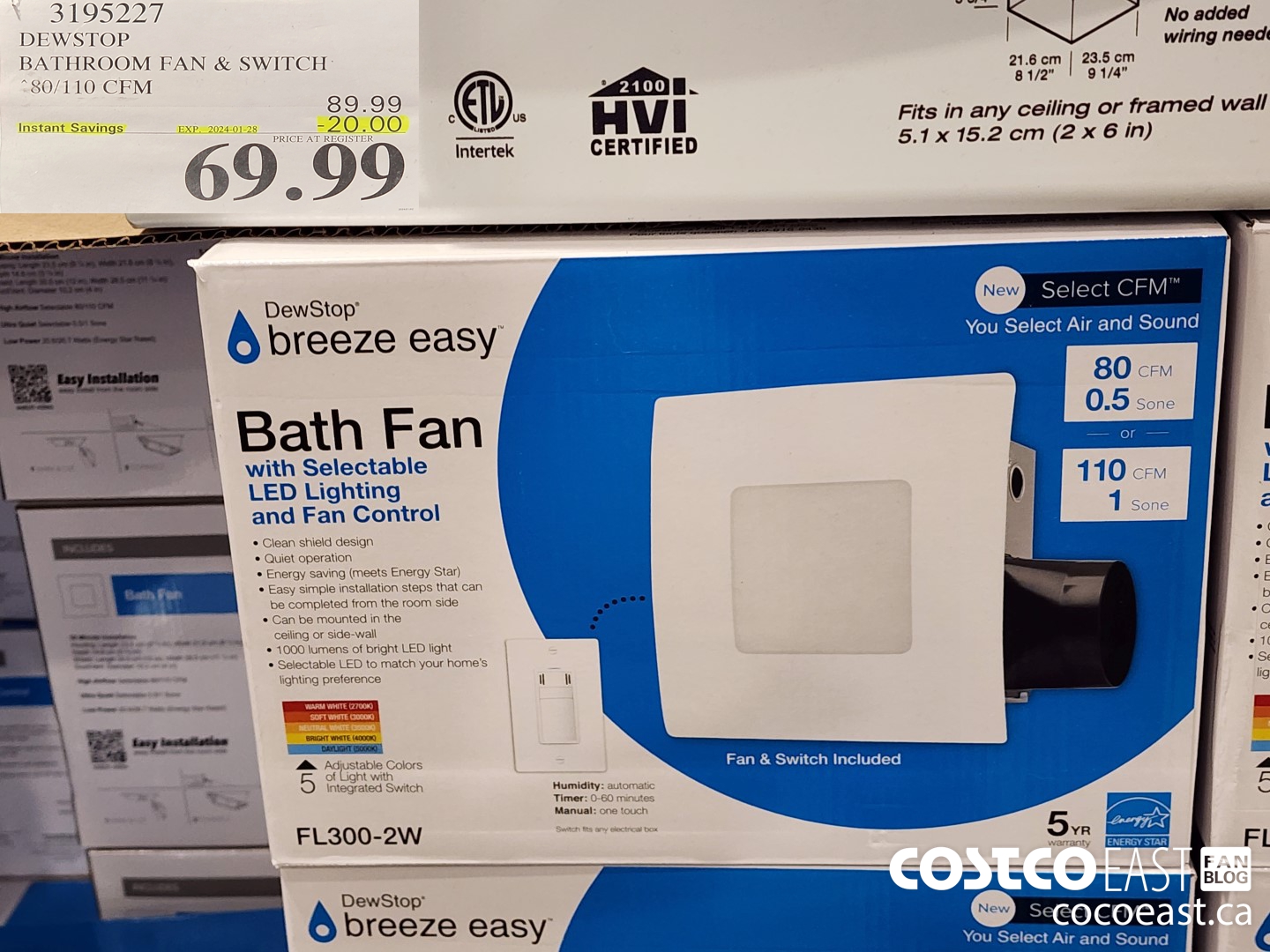 3195227 DEWSTOP BATHROOM FAN & SWITCH: 80/110 CFM ($20.00 INSTANT SAVINGS EXPIRES ON 2024-01-28) $69.99