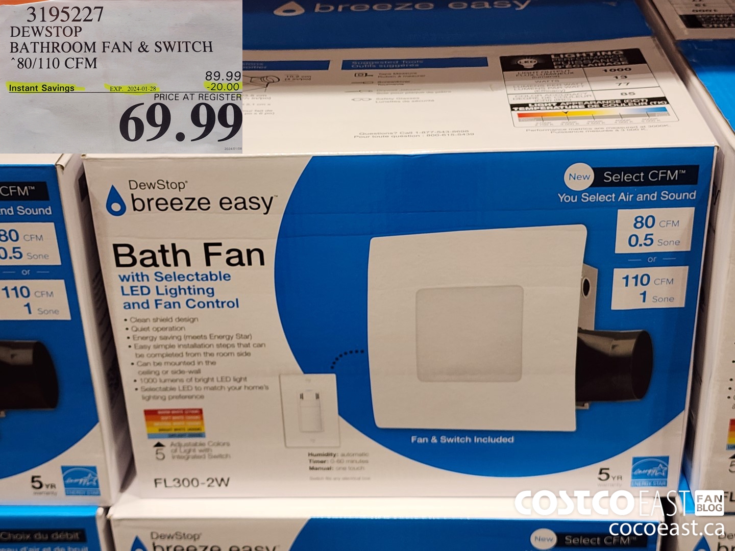 3195227 DEWSTOP BATHROOM FAN & SWITCH: 80/110 CFM ($20.00 INSTANT SAVINGS EXPIRES ON 2024-01-28) $69.99