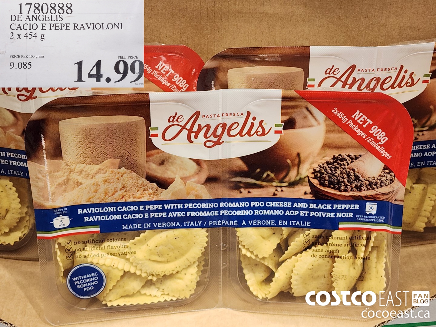 1780888 DE ANGELI CACIO E PEPE RAVIOLONI 2 x 454 g $14.99