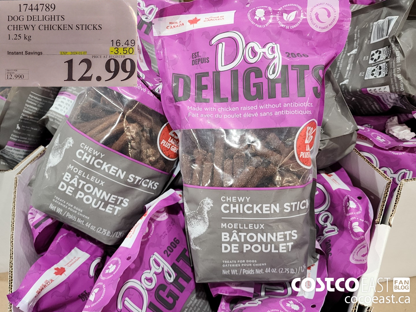 1744789 DOG DELIGHTS CHEWY CHICKEN STICKS 1.25 KG ($3.50 INSTANT SAVINGS EXPIRES ON 2024-01-07) $12.99