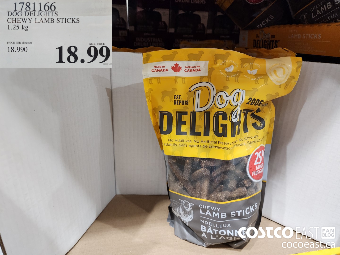 1781166 DOG DELIGHTS CHEWY LAMB STICKS 1.25 KG $18.99