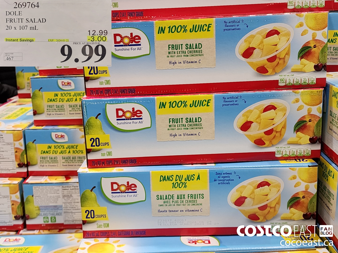 269764 DOLE FRUIT SALAD 20 X 107 ML ($3.00 INSTANT SAVINGS EXPIRES ON 2024-01-21) $9.99