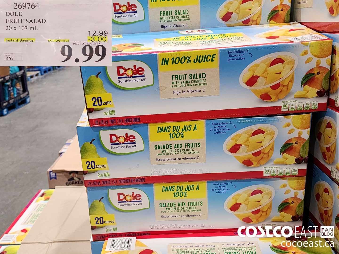 269764 DOLE FRUIT SALAD 20 X 107 ML ($3.00 INSTANT SAVINGS EXPIRES ON 2024-01-21) $9.99