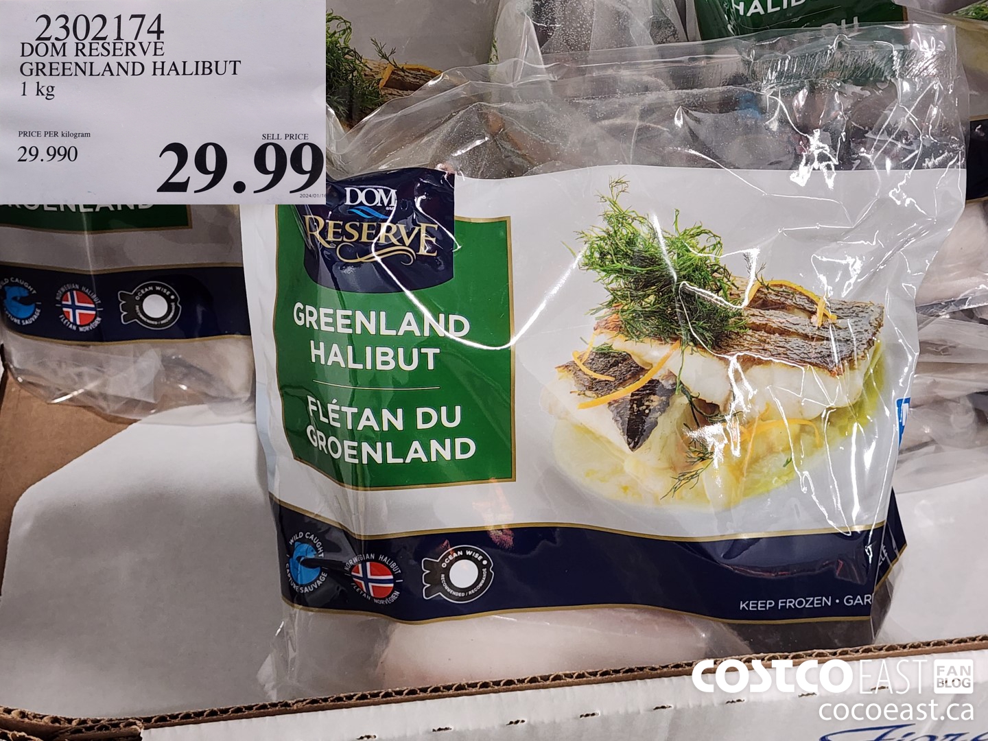 2302174 DOM RESERVE GREENLAND HALIBUT 1 kg $29.99