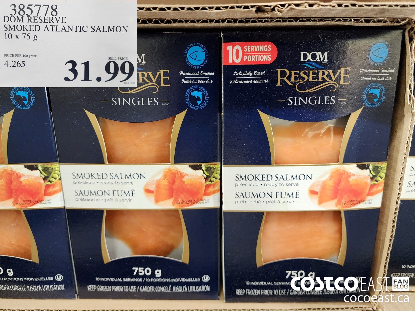 385778 DOM RESERVE SMOKED ATLANTIC SALMON 10 x 75 g $31.99