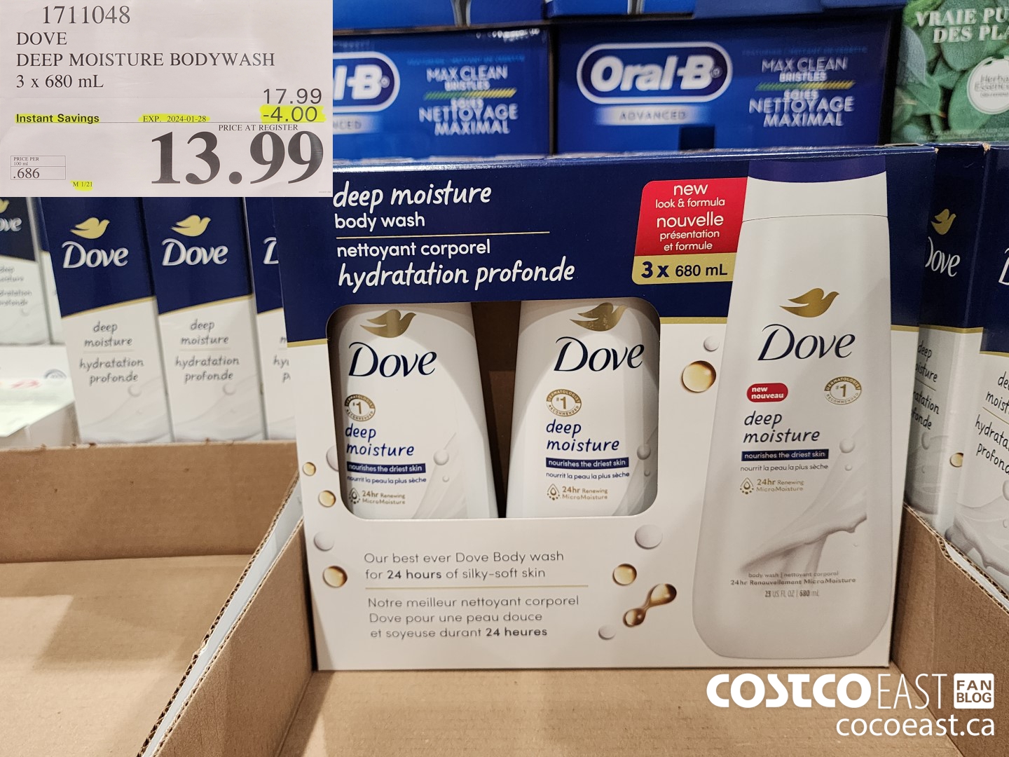 1711048 DOVE DEEP MOISTURE BODYWASH 3 x 680 mL ($4.00 INSTANT SAVINGS EXPIRES ON 2024-01-28) $13.99