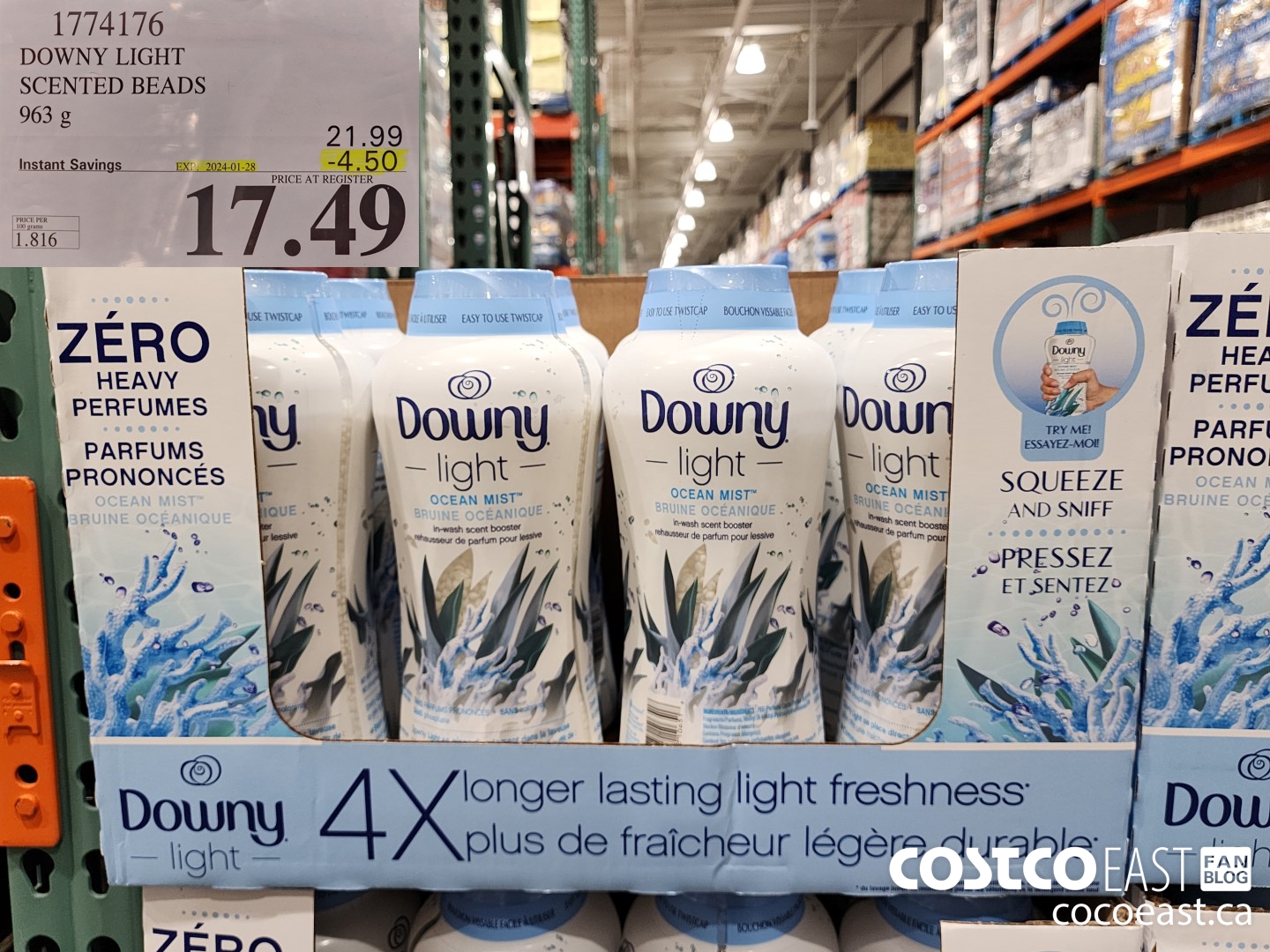 1774176 DOWNY LIGHT SCENTED BEADS 963 G ($4.50 INSTANT SAVINGS EXPIRES ON 2024-01-28) $17.49