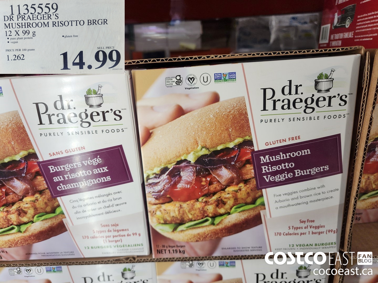 1135559 DR PRAEGER'S MUSHROOM RISOTTO BRGR 12 X 99 G $14.99