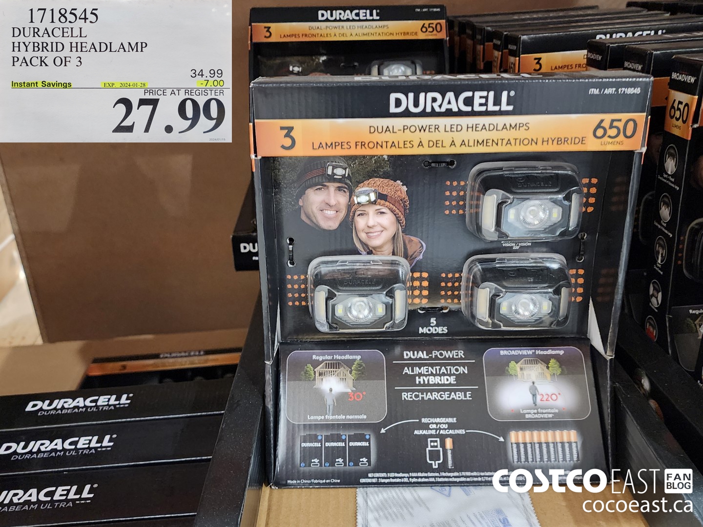 1718545 DURACELL HYBRID HEADLAMP PACK OF 3 ($7.00 INSTANT SAVINGS EXPIRES ON 2024-01-28) $27.99