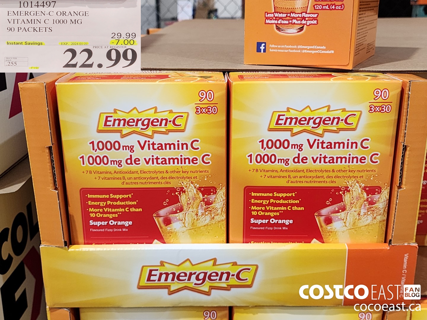 1014497 EMERGEN-C ORANGE VITAMIN C 1000 MG 90 PACKETS ($7.00 INSTANT SAVINGS EXPIRES ON 2024-01-21) $22.99