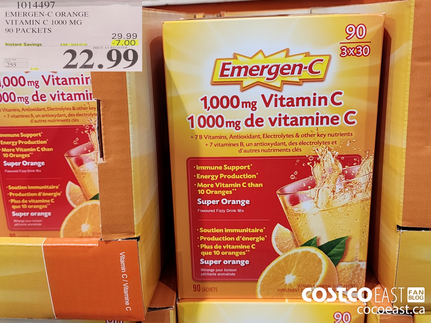 1014497 EMERGEN-C ORANGE VITAMIN C 1000 MG 90 PACKETS ($7.00 INSTANT SAVINGS EXPIRES ON 2024-01-21) $22.99