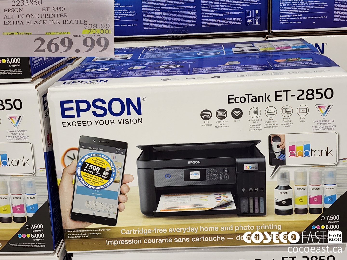2232850 EPSON ET-2850 ALL IN ONE PRINTER EXTRA BLACK INK BOTTLE ($70.00 INSTANT SAVINGS EXPIRES ON 2024-01-28) $269.99