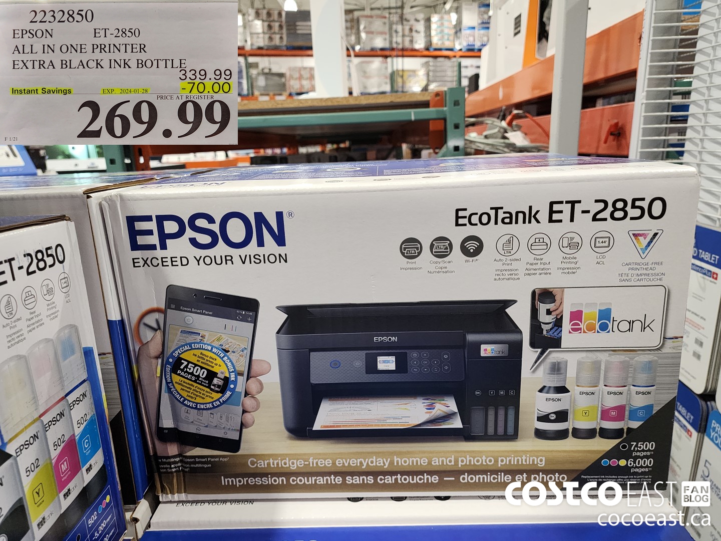 2232850 EPSON ET-2850 ALL IN ONE PRINTER EXTRA BLACK INK BOTTLE ($70.00 INSTANT SAVINGS EXPIRES ON 2024-01-28) $269.99
