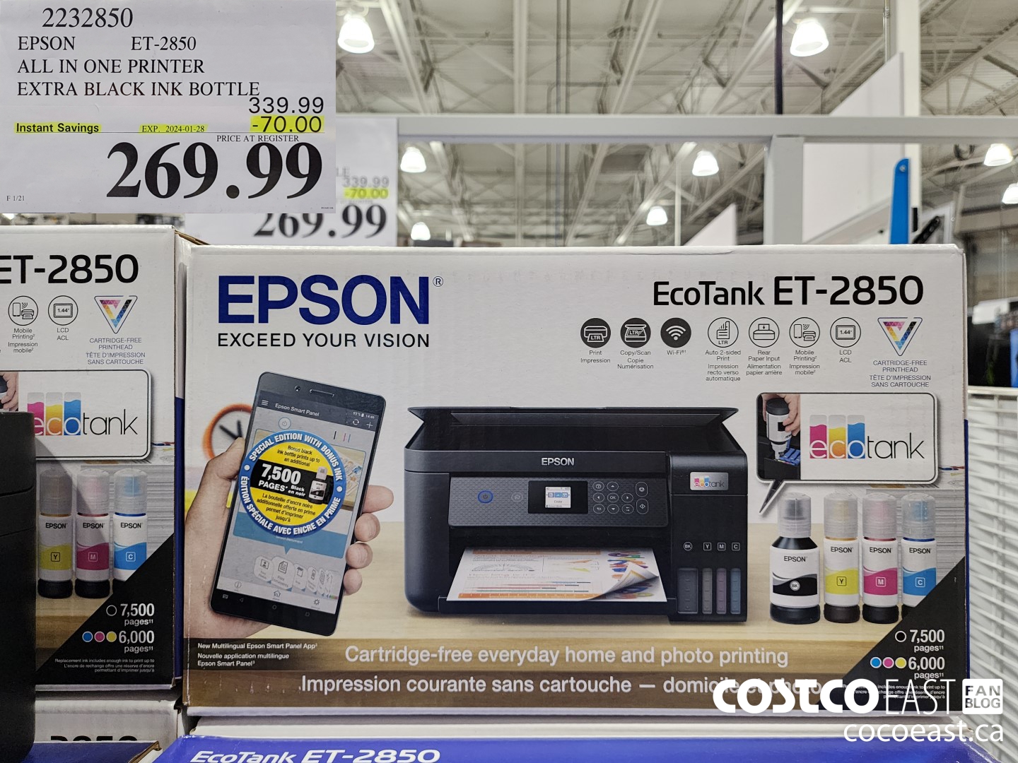 2232850 EPSON ET-2850 ALL IN ONE PRINTER EXTRA BLACK INK BOTTLE ($70.00 INSTANT SAVINGS EXPIRES ON 2024-01-28) $269.99
