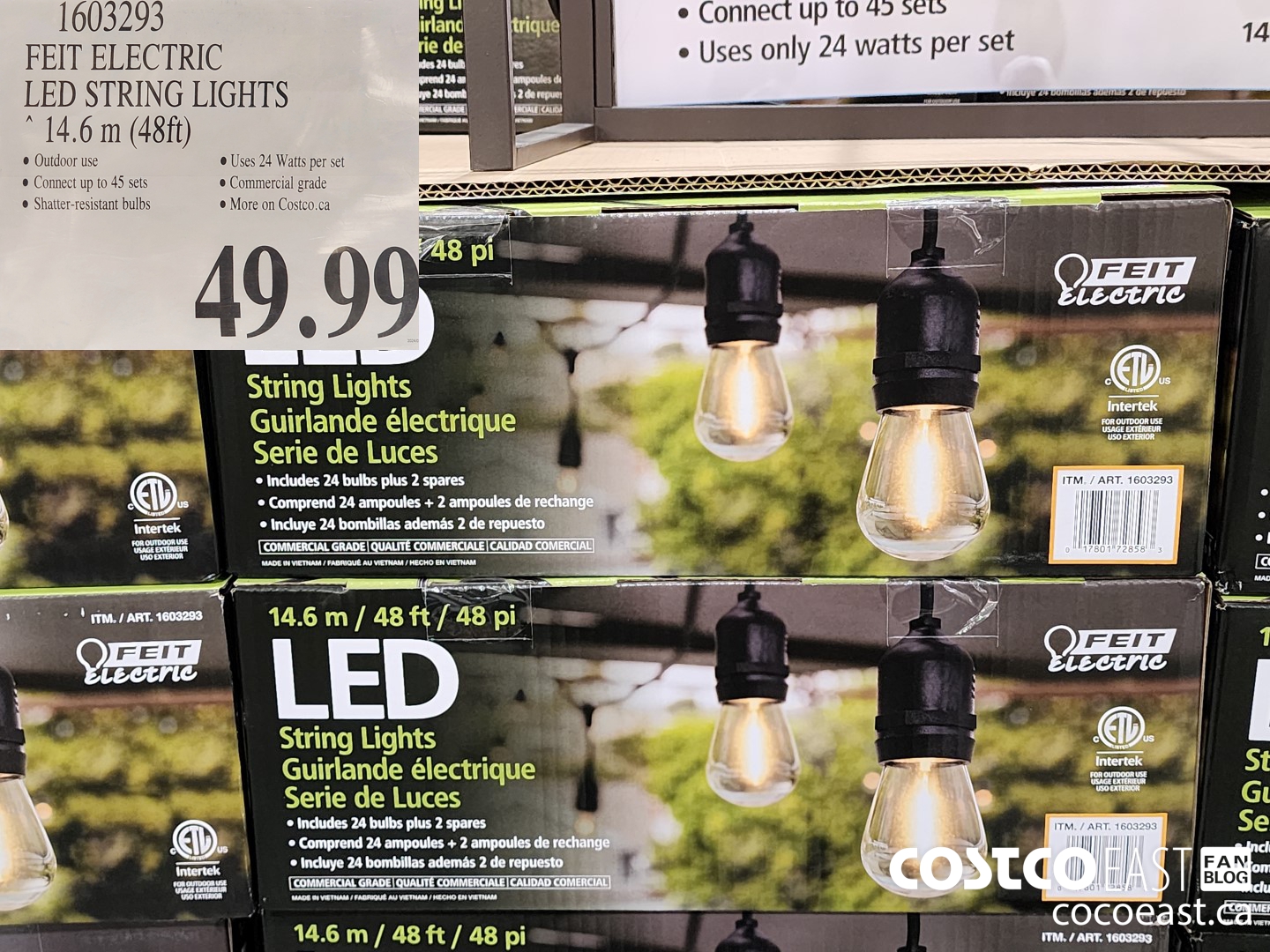 1603293 FEIT ELECTRIC LED STRING LIGHTS “14.6 m (48ft) $49.99