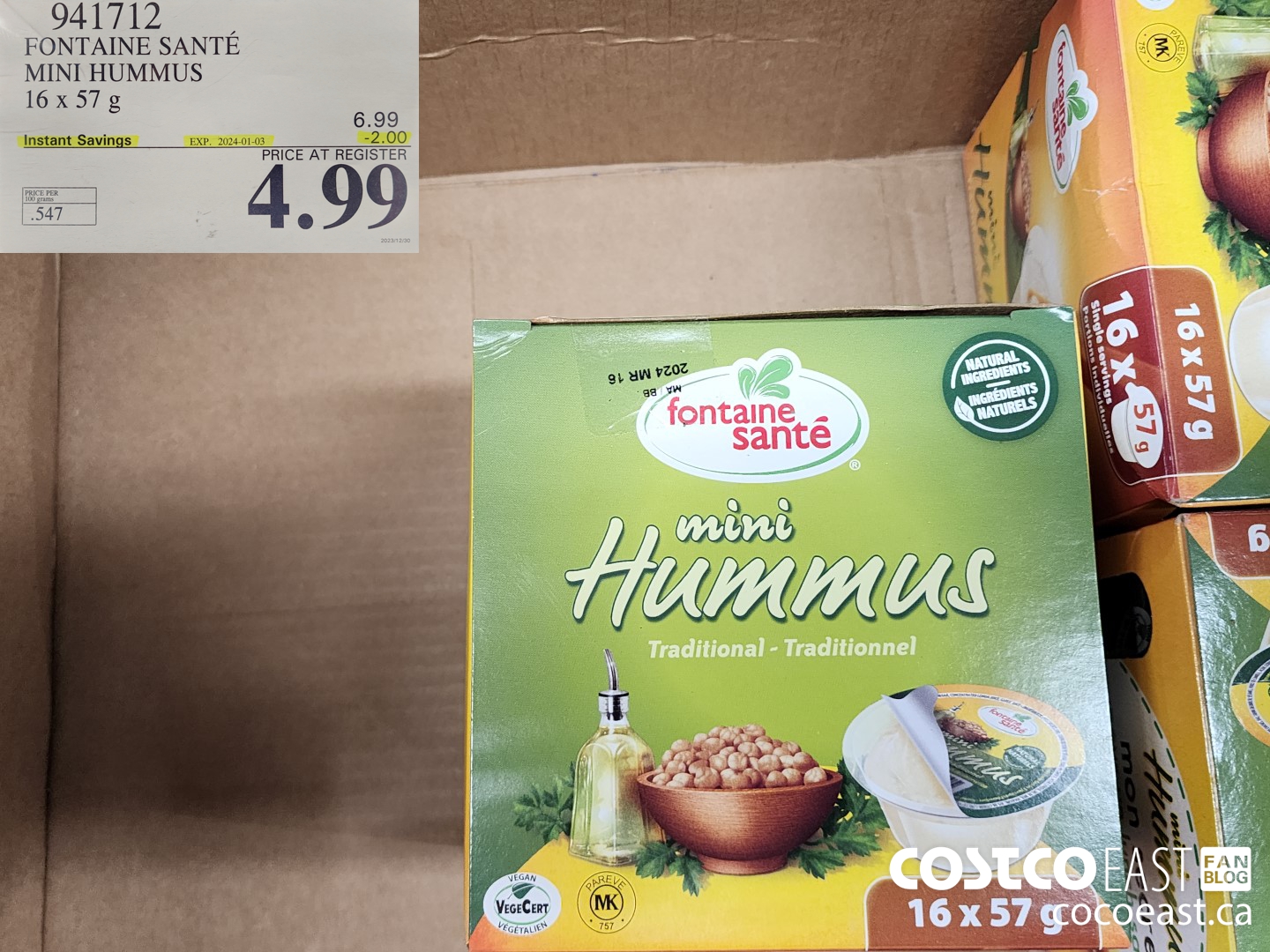 941712 FONTAINE SANTE MINI HUMMUS 16 X 57 G ($2.00 INSTANT SAVINGS EXPIRES ON 2024-01-03) $4.99